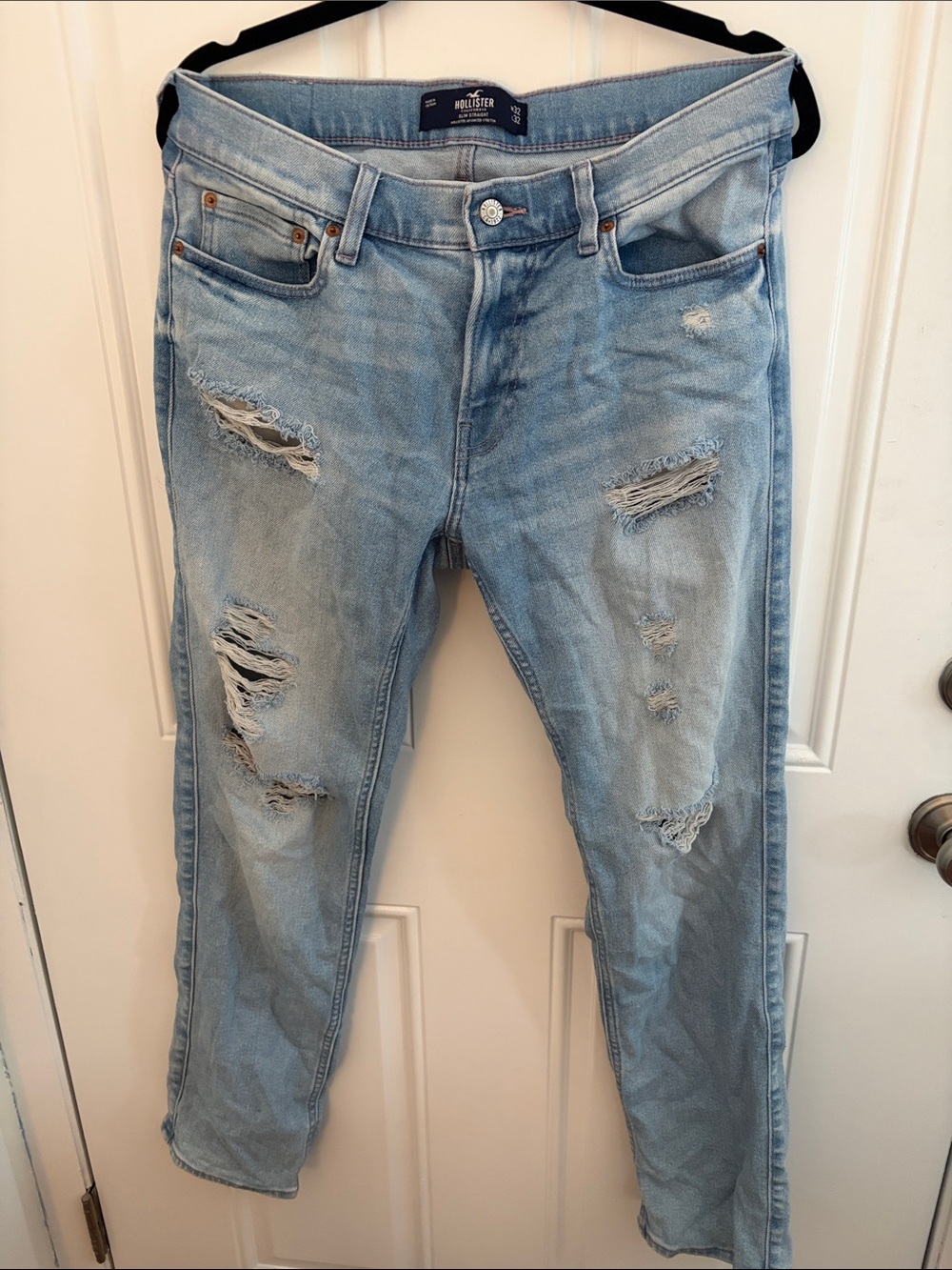 Hollister Light Blue Distressed Slim Straight Jeans